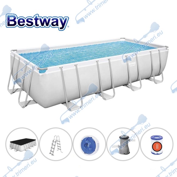Басейн с мет. конструкция, Bestway 56670 Power Steel, 488x244x122см, с филтър, стълба, покривало и диспенсър