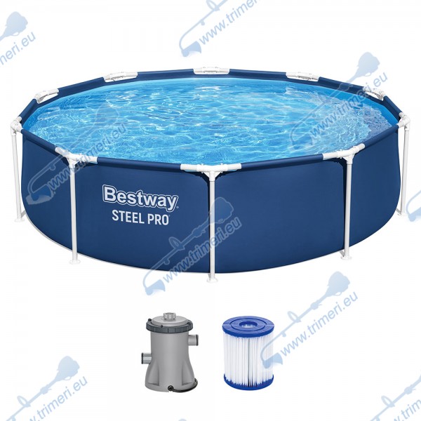 Сглобяем басейн с метална конструкция 305x76см, Bestway 56679 Steel Pro - с филтърна помпа