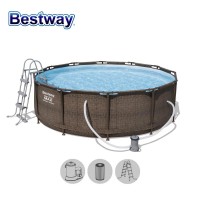 Басейн ратан с филтърна помпа и стълба Bestway 56709 Framed pool Round Brown, 366х100см
