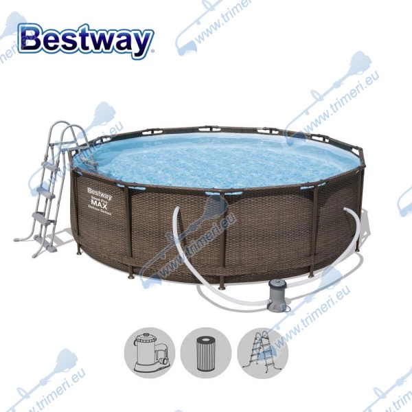 Басейн ратан с филтърна помпа и стълба Bestway 56709 Framed pool Round Brown, 366х100см