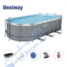 Басейн с мет. конструкция Bestway 56710 Power Steel, 549x274x122см, с филтър, стълба, покривало и диспенсър