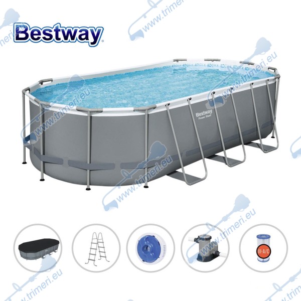 Басейн с мет. конструкция Bestway 56710 Power Steel, 549x274x122см, с филтър, стълба, покривало и диспенсър