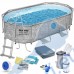 Басейн с конструкция, овал, 427x250x100 см, Bestway 56714 Power Steel Swim Vista Series II, с филтърна помпа, стълба, покривало, дозатор за хлор