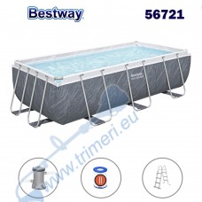 Басейн с конструкция, сглобяем, сив ратан, 404x201x100см, Bestway 56721 Power Steel, с филтърна помпа и стълба