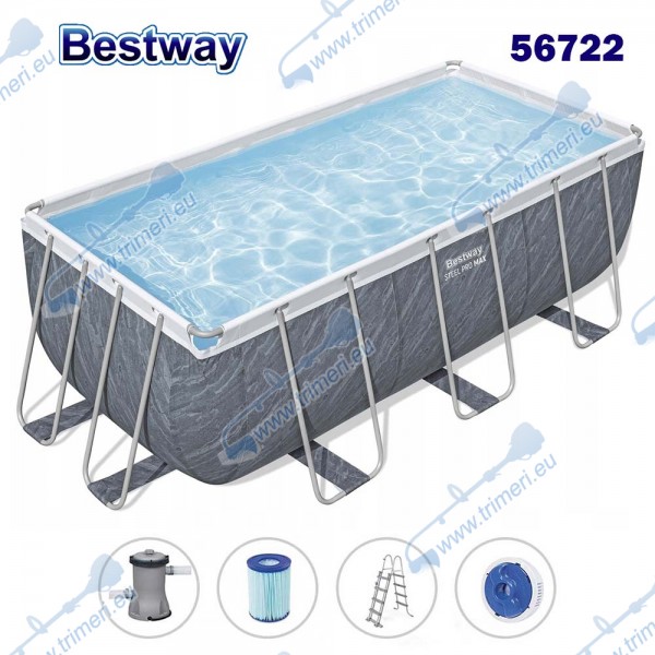 Басейн с мет. конструкция, Bestway 56722 Power Steel, 412x201x122см, с филтър, стълба и диспенсър