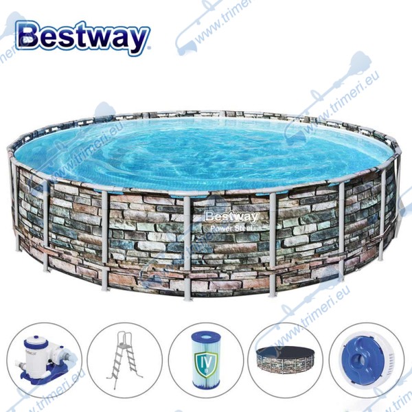 Басейн сглобяем с мет. конструкция Bestway 56889 Power Steel, 671x132см, с диспенсър, филтър, стълба и покривало