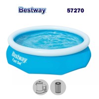 Басейн семеен, с надуваем ринг, 305x76см, Bestway 57270 Fast Set, с филтърна помпа