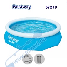 Басейн семеен, с надуваем ринг, 305x76см, Bestway 57270 Fast Set, с филтърна помпа