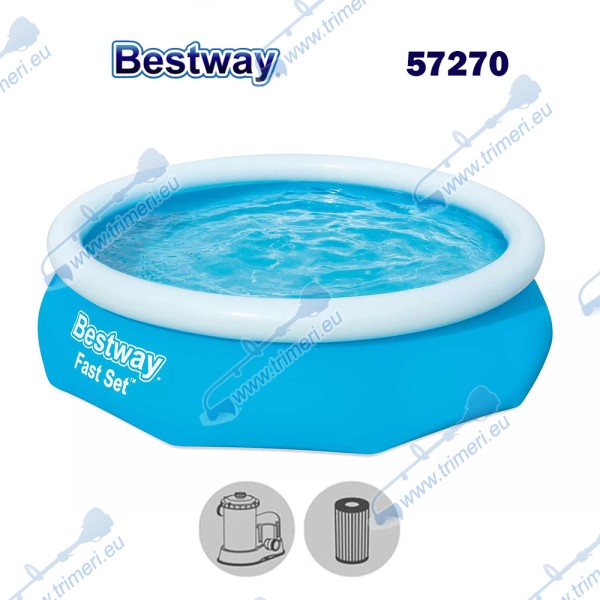 Басейн семеен, с надуваем ринг, 305x76см, Bestway 57270 Fast Set, с филтърна помпа