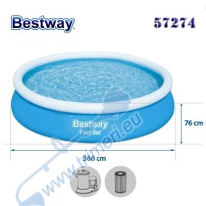Басейн с надуваем ринг и филтърна помпа, 366x76см, Bestway 57274 Fast Set