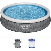 Басейн семеен с надуваем ринг, 457x84см, Bestway 57313 Fast Set, с филтърна помпа