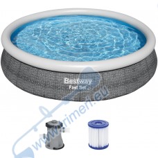Басейн семеен с надуваем ринг, 457x84см, Bestway 57313 Fast Set, с филтърна помпа