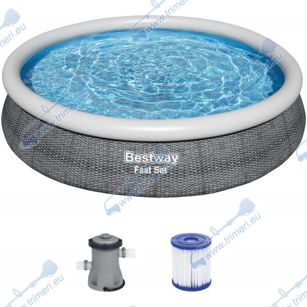 Басейн семеен с надуваем ринг, 457x84см, Bestway 57313 Fast Set, с филтърна помпа