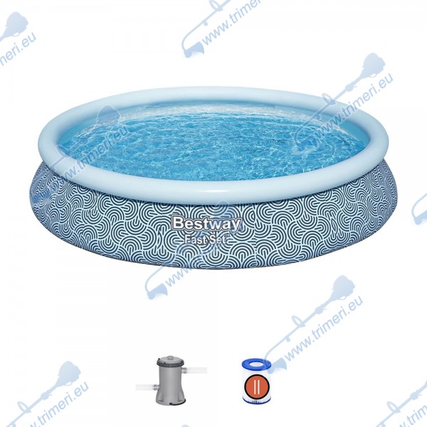 Надуваем басейн с ринг 457x84см, Bestway 57313 Fast Set - с филтърна помпа
