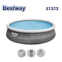 Басейн надуваем ринг, ратан, семеен, 457x107см, Bestway 57372 Fast Set, с филтърна помпа и стълба