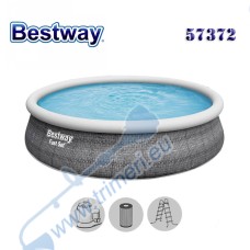 Басейн надуваем ринг, ратан, семеен, 457x107см, Bestway 57372 Fast Set, с филтърна помпа и стълба
