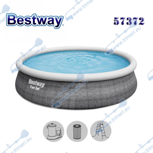 Басейн надуваем ринг, ратан, семеен, 457x107см, Bestway 57372 Fast Set, с филтърна помпа и стълба
