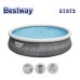 Басейн надуваем ринг, ратан, семеен, 457x107см, Bestway 57372 Fast Set, с филтърна помпа и стълба