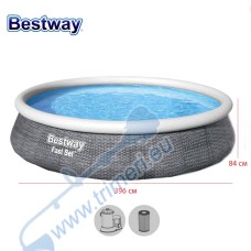 Басейн надуваем ратан с филтърна помпа Bestway 57376 Fast Set, 396x84см, 7340л.