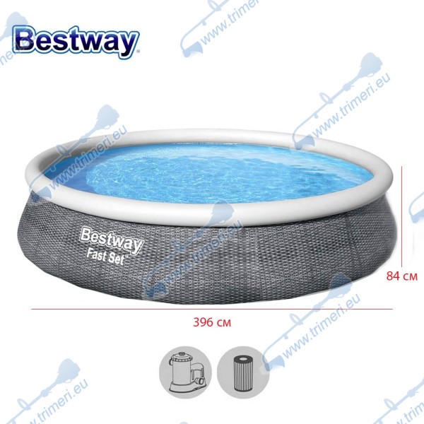 Басейн надуваем ратан с филтърна помпа Bestway 57376 Fast Set, 396x84см, 7340л.