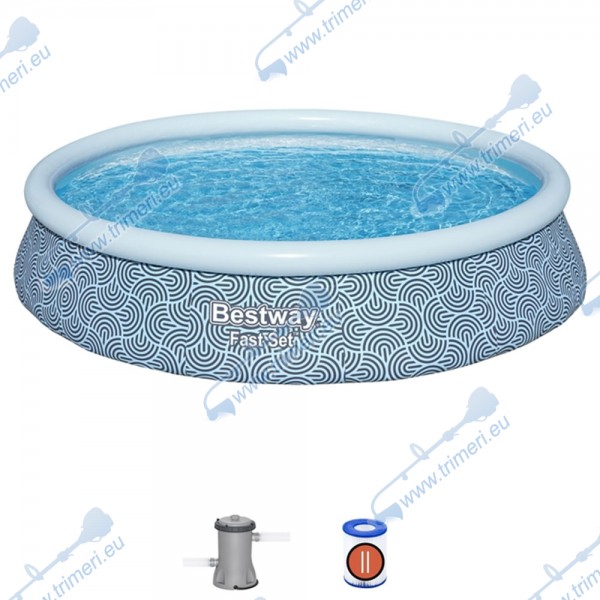 Надуваем басейн 396x84 см, Bestway 57376 Fast Set - с филтърна помпа