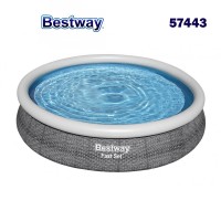 Басейн с надуваем ринг, имитация на сив ратан, 366x76см, Bestway 57443 Fast Set, 5377 литра