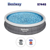 Басейн с надуваем ринг, сив ратан, семеен, 366x76см, Bestway 57445 Fast Set, с филтърна помпа