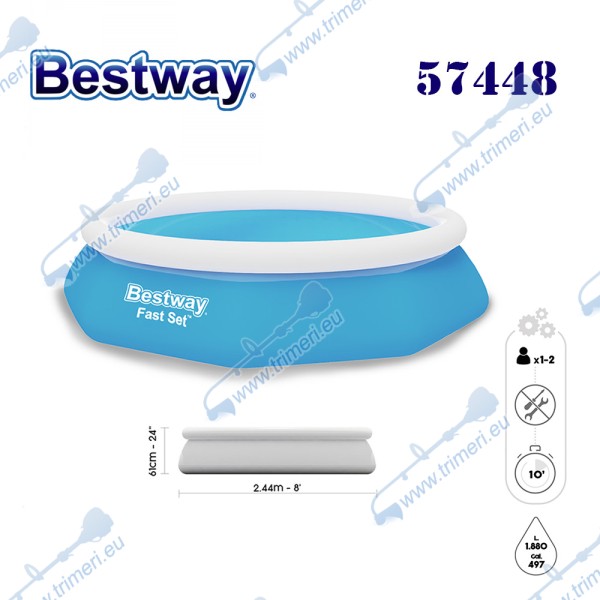 Басейн семеен с надуваем ринг, 244x61см, Bestway 57448 Fast Set
