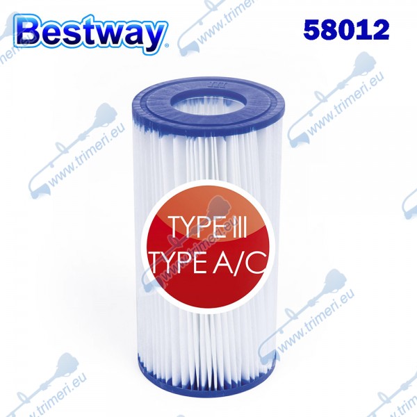 Филтър картушен тип III (A/C) за филтърна помпа 58389, 10.6x20.3см, Bestway 58012