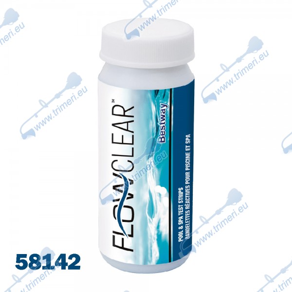 Тест ленти за водата в басейни 3в1 (PH, свободен хлор, алкалност) Bestway 58142 Flowclear, опаковка 50 броя