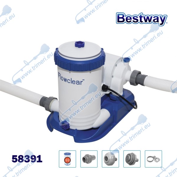 Филтърна помпа / филтрираща система за басейни, Bestway 58391 Flowclear, 350W, 9463 л/час