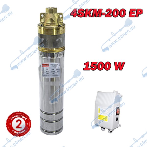 Сондажна потопяема помпа с контролно табло Elefant 4SKM-200 EP, 1500W, 108 метра напор, 72 л/мин., 1"