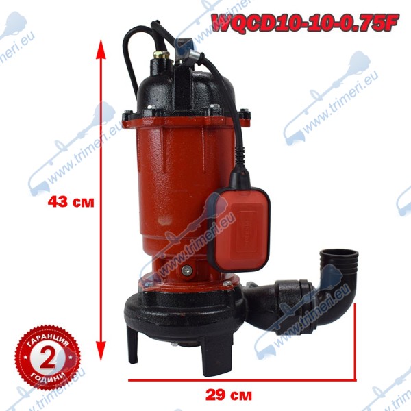 Дренажна помпа с мелница за мръсна вода, поплавък, 750W, 180л/мин. Elefant WQCD10-10-0.75F