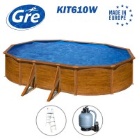 Басейн с твърди стени, овален, 610x375x120см, имитация на дърво, GRE KIT610W, с филтърна помпа, стълба, скимер