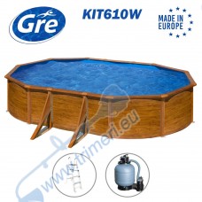Басейн с твърди стени, овален, 610x375x120см, имитация на дърво, GRE KIT610W, с филтърна помпа, стълба, скимер