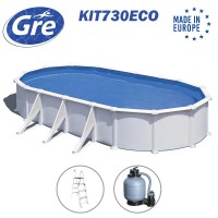 Басейн с твърди стени, овален, 730x375x120 см, бял, GRE KIT730ECO Fidji, с филтърна помпа, стълба, скимер