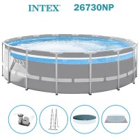 Басейн с конструкция, 488x122 см, INTEX 26730NP Prism Frame ClearView, с филтърна помпа, стълба, подложка, покривало