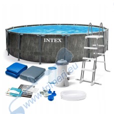 Басейн с метална конструкция, 457x122см, Intex 26742NP Greywood, филтърна помпа, стълба и покривало
