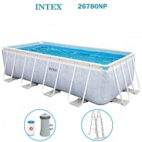 Басейн с конструкция, 400x200x100 см, INTEX 26780NP Prism Frame Chevron, с филтърна помпа и стълба