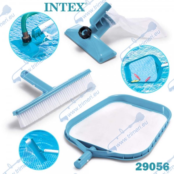 Комплект за почистване на басейн INTEX 29056, 3 части - подочистачка, четка, мрежа