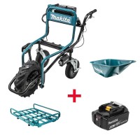 Акумулаторна транспортна количка Makita DCU180Z с платформа, кош и батерия 18V, 1x6Ah