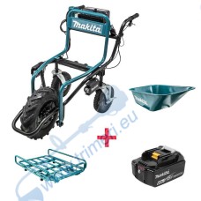 Акумулаторна транспортна количка Makita DCU180Z с платформа, кош и батерия 18V, 1x6Ah