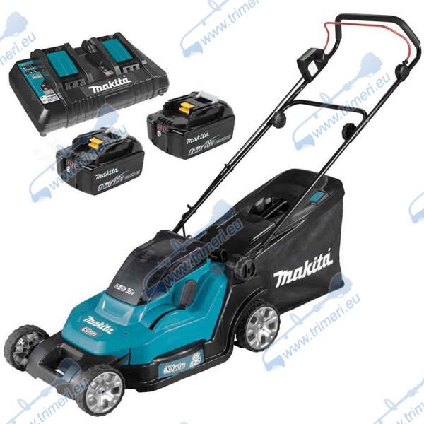 Акумулаторна колесна косачка 36V, 5Ah, 430мм, 50л, 20-75мм, Makita DLM432PT2