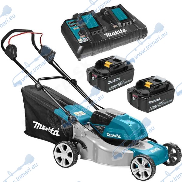 Акумулаторна косачка, колесна, Makita DLM460PT2, 18+18 V, 2 x 5 Ah, 460 мм, 25 - 70 мм
