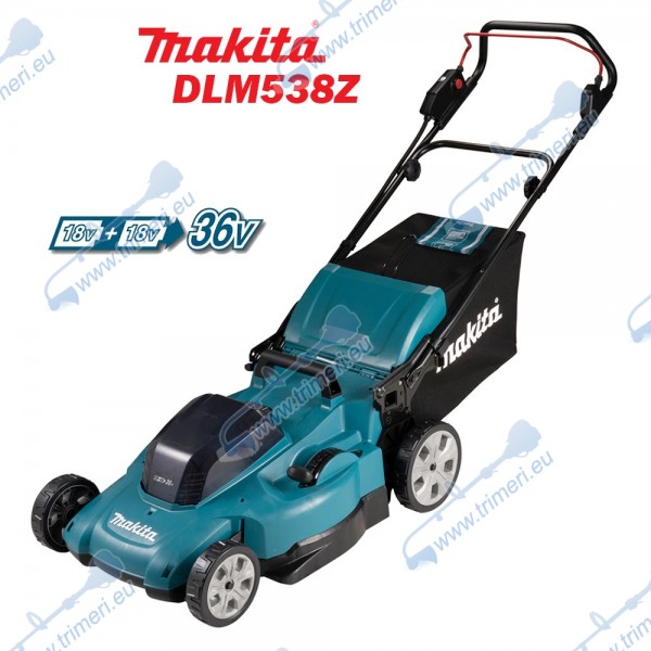 Косачка акумулаторна, колесна, Makita DLM538Z, 36V, LXT, 53 см ширина на косене, 20-100 мм височина на косене, 70 л кош
