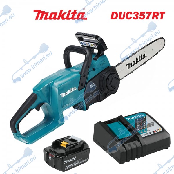 Aкумулаторна резачка / верижен трион за дърва Makita DUC357RT, 18V, 1x5Ah, LXT, 35 см шина, 3/8" верига, 1.1 мм широчина на канала