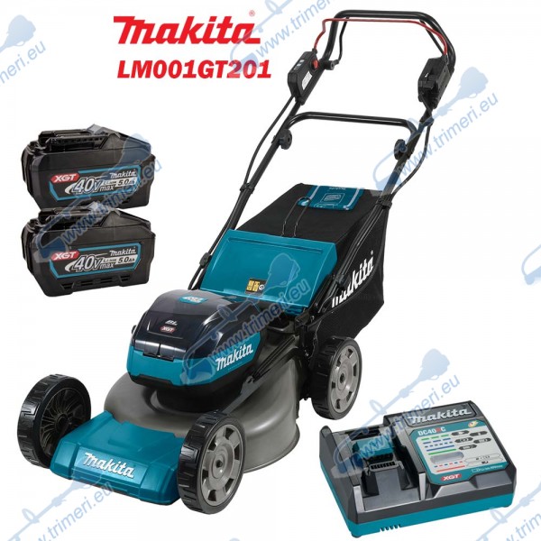 Самоходна акумулаторна косачка, Makita LM001GT201, 40V, 2x5Ah, XGT, 53 см ширина на косене, 20-100 мм височина на косене, 62 л кош