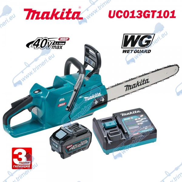 Акумулаторна резачка за дърва / верижен трион Makita UC013GT101, 40V, 1x5Ah, XGT Серия, 45 см, безчетков мотор