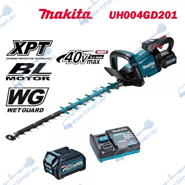 Акумулаторен храсторез, безчетков, Makita UH004GD201, 40V, 2x2.5Ah, XGT, 600 мм острие, 23.4 мм ширина на рязане