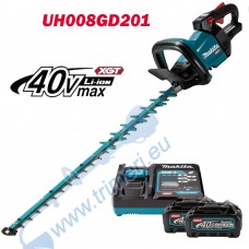 Храсторез акумулаторен, безчетков, / ножица за жив плет, Makita UH008GD201, 40V, 2x2.5Ah, XGT, 600 мм нож, 21.5 мм дебелина на клони